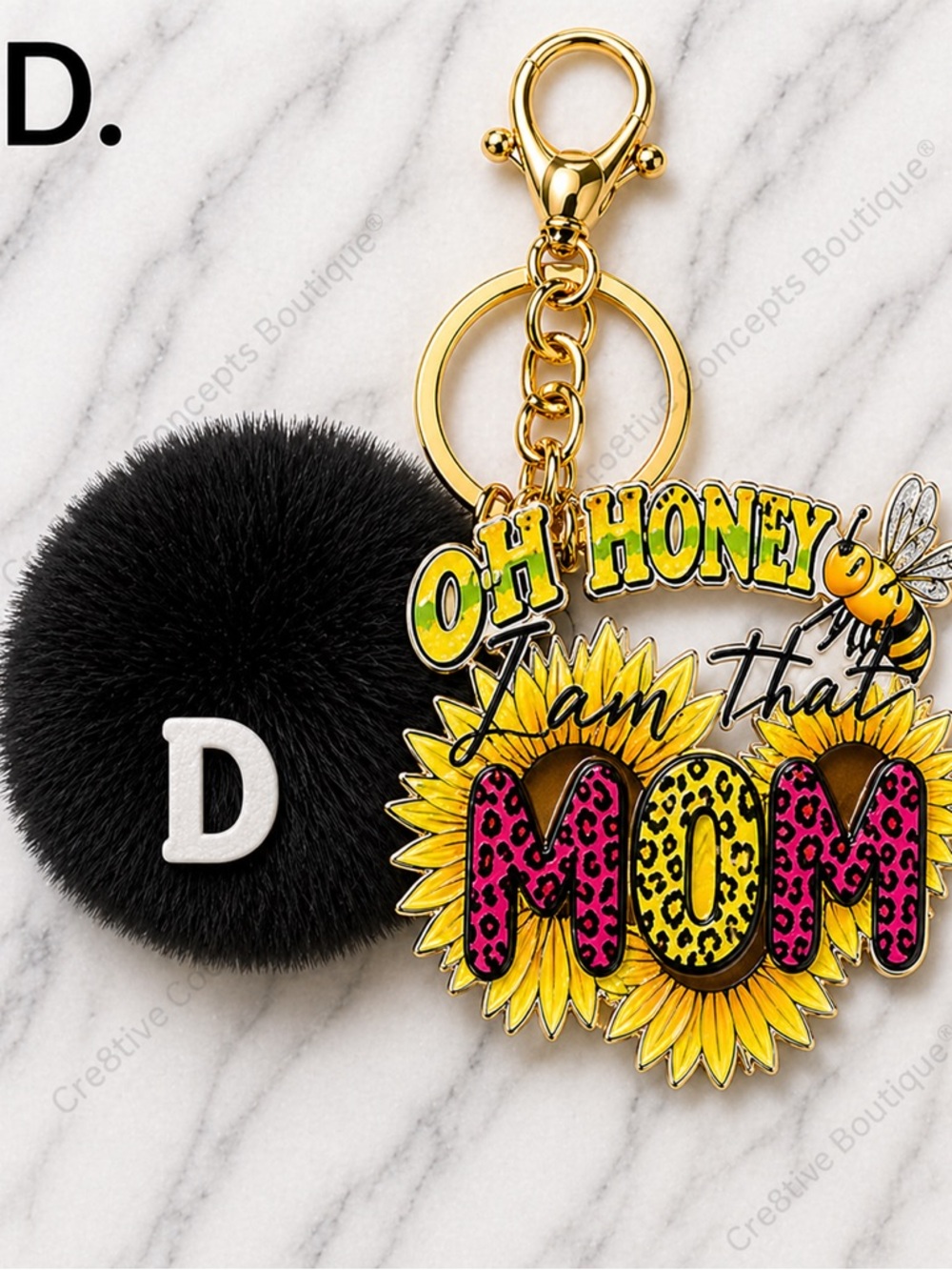 Hand-Crafted Pom Pom Lobster Claw Keychain Bag Charm | Gold Hardware - Picture 5 of 12